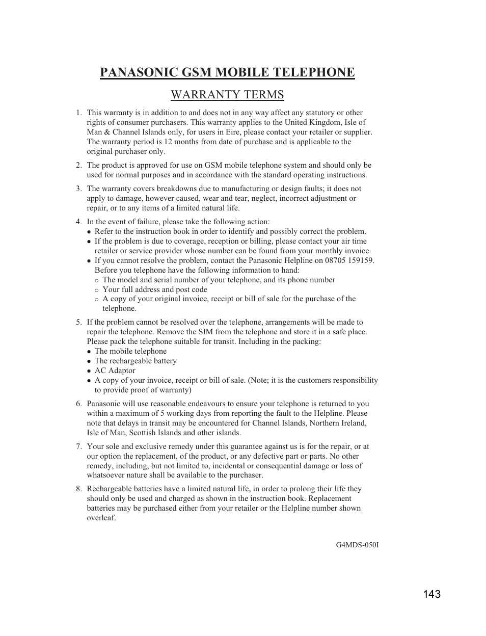 Panasonic gsm mobile telephone, Warranty terms | Panasonic X701 User Manual | Page 145 / 154