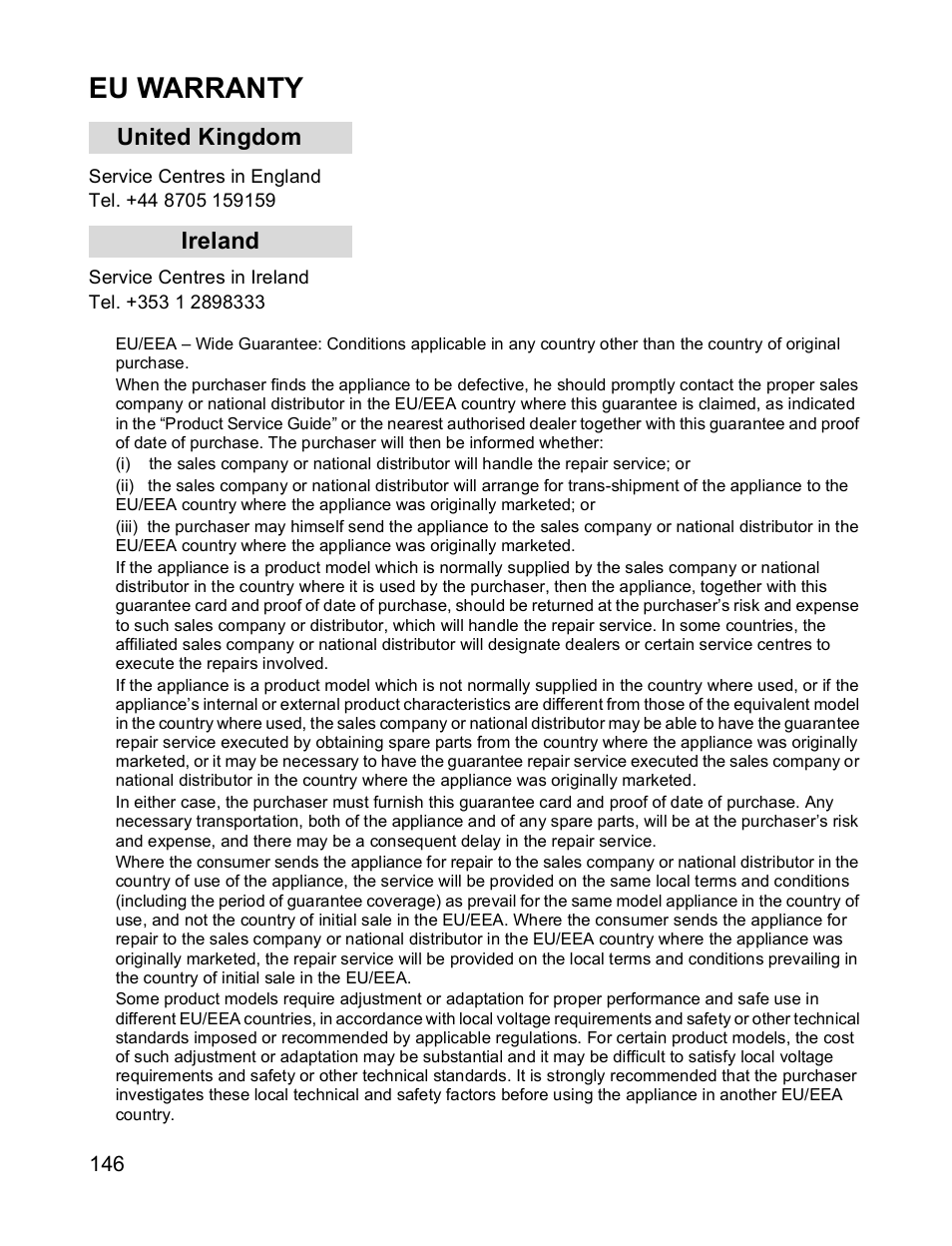 Eu warranty | Panasonic X701 User Manual | Page 148 / 154