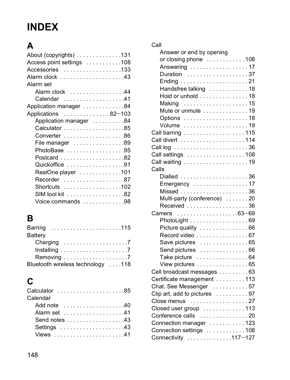 Index | Panasonic X701 User Manual | Page 150 / 154