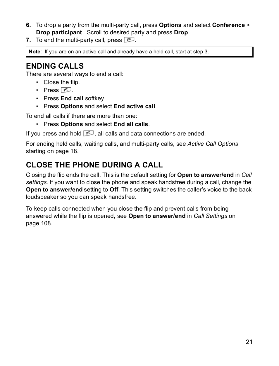 Ending calls, Close the phone during a call | Panasonic X701 User Manual | Page 23 / 154