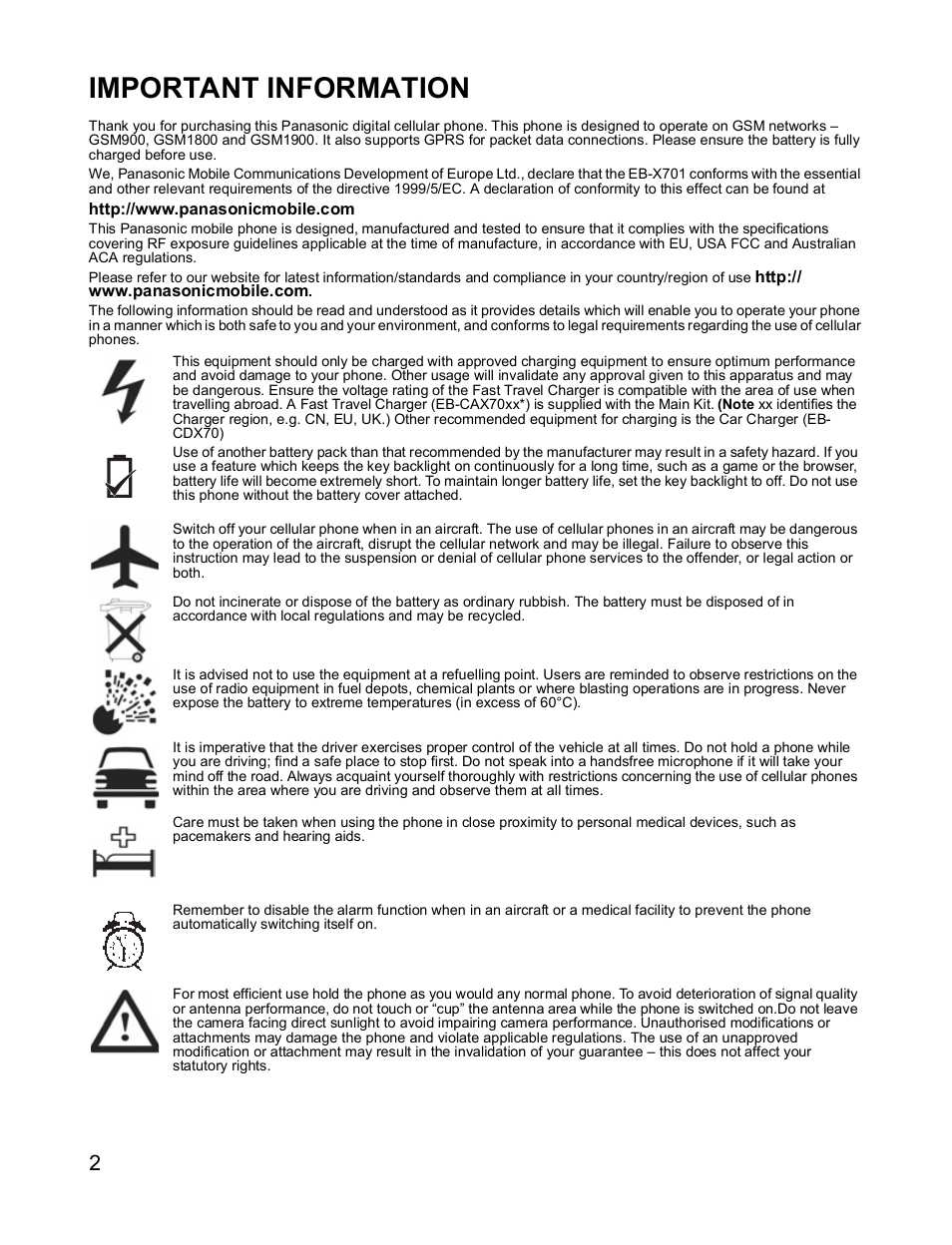 Important information | Panasonic X701 User Manual | Page 4 / 154