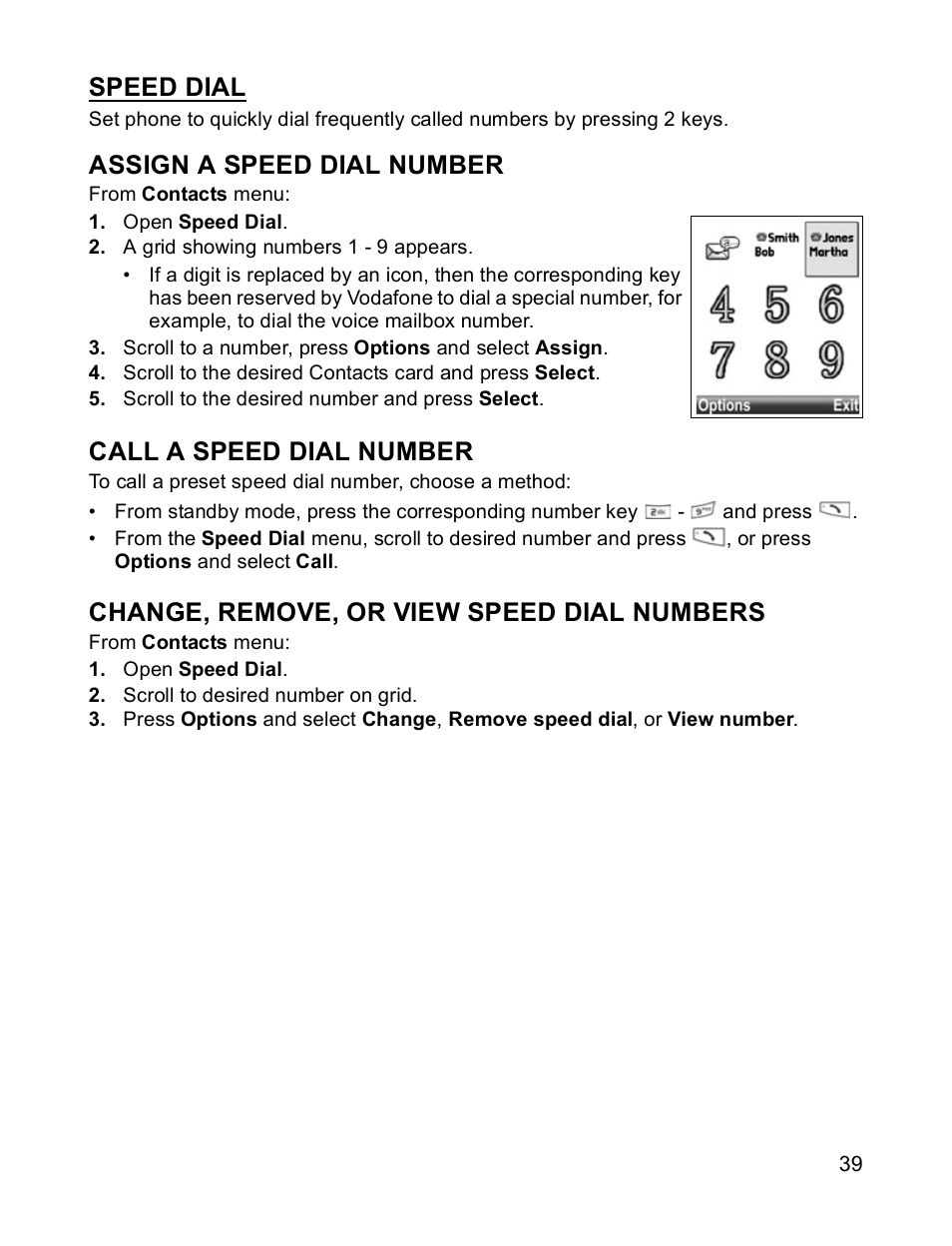 Assign a speed dial number, Call a speed dial number, Change, remove, or view speed dial numbers | Speed dial | Panasonic X701 User Manual | Page 41 / 154