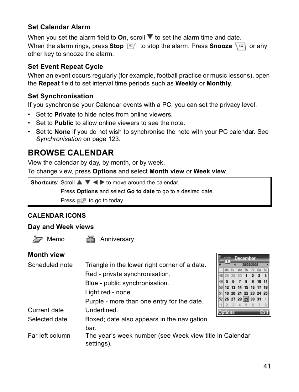 Browse calendar | Panasonic X701 User Manual | Page 43 / 154