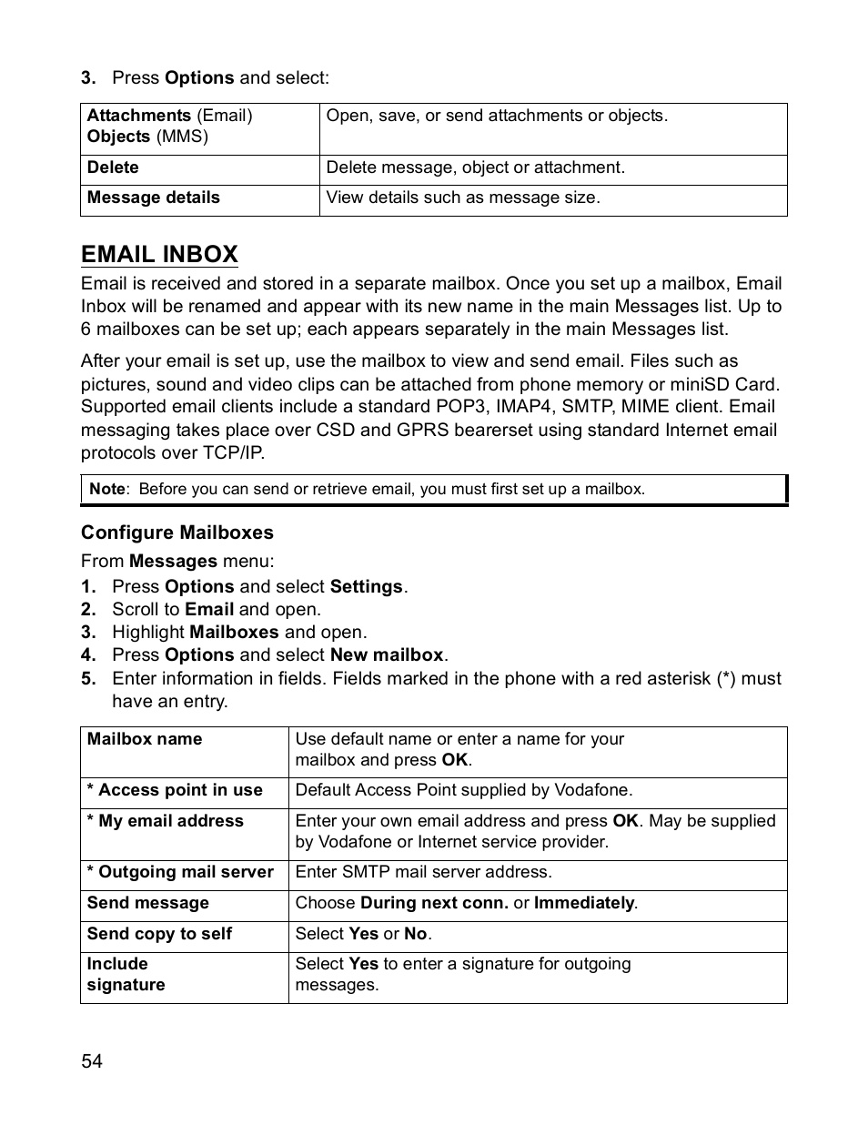 Email inbox | Panasonic X701 User Manual | Page 56 / 154