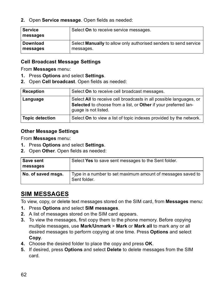 Sim messages | Panasonic X701 User Manual | Page 64 / 154