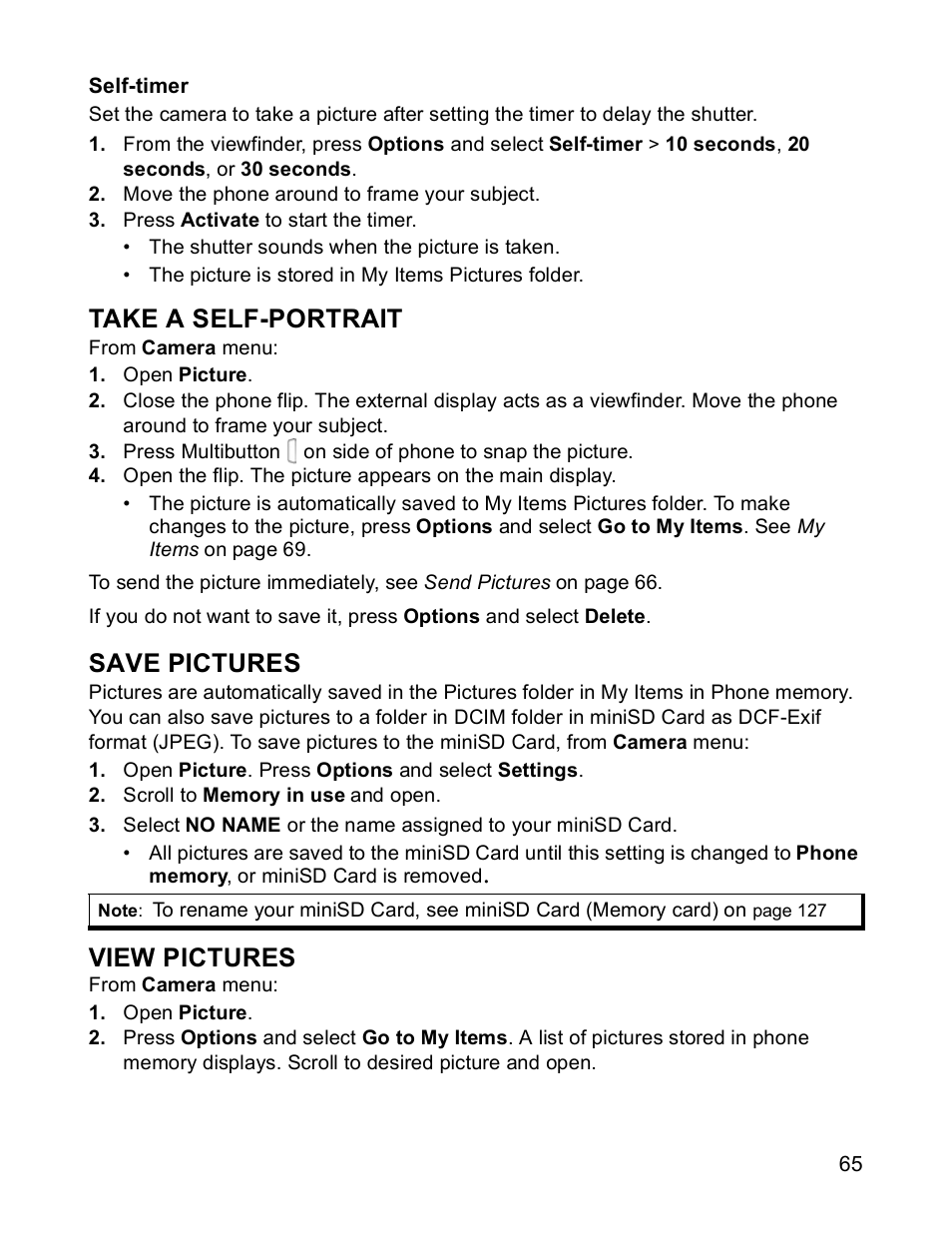 Take a self-portrait, Save pictures, View pictures | Panasonic X701 User Manual | Page 67 / 154