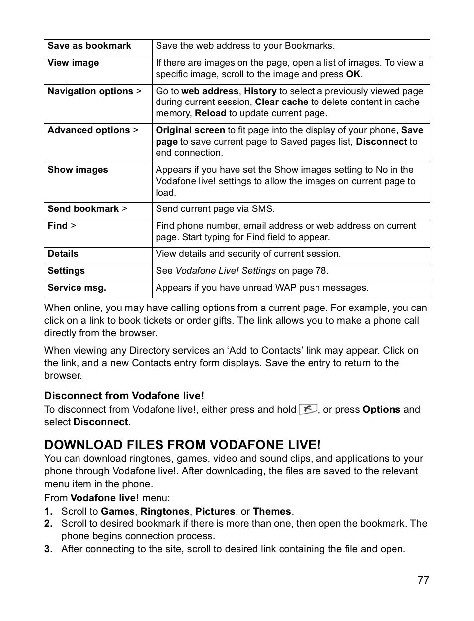 Download files from vodafone live | Panasonic X701 User Manual | Page 79 / 154