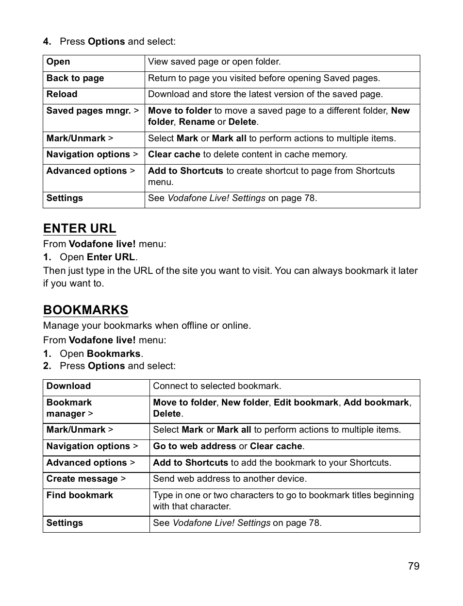 Enter url, Bookmarks | Panasonic X701 User Manual | Page 81 / 154