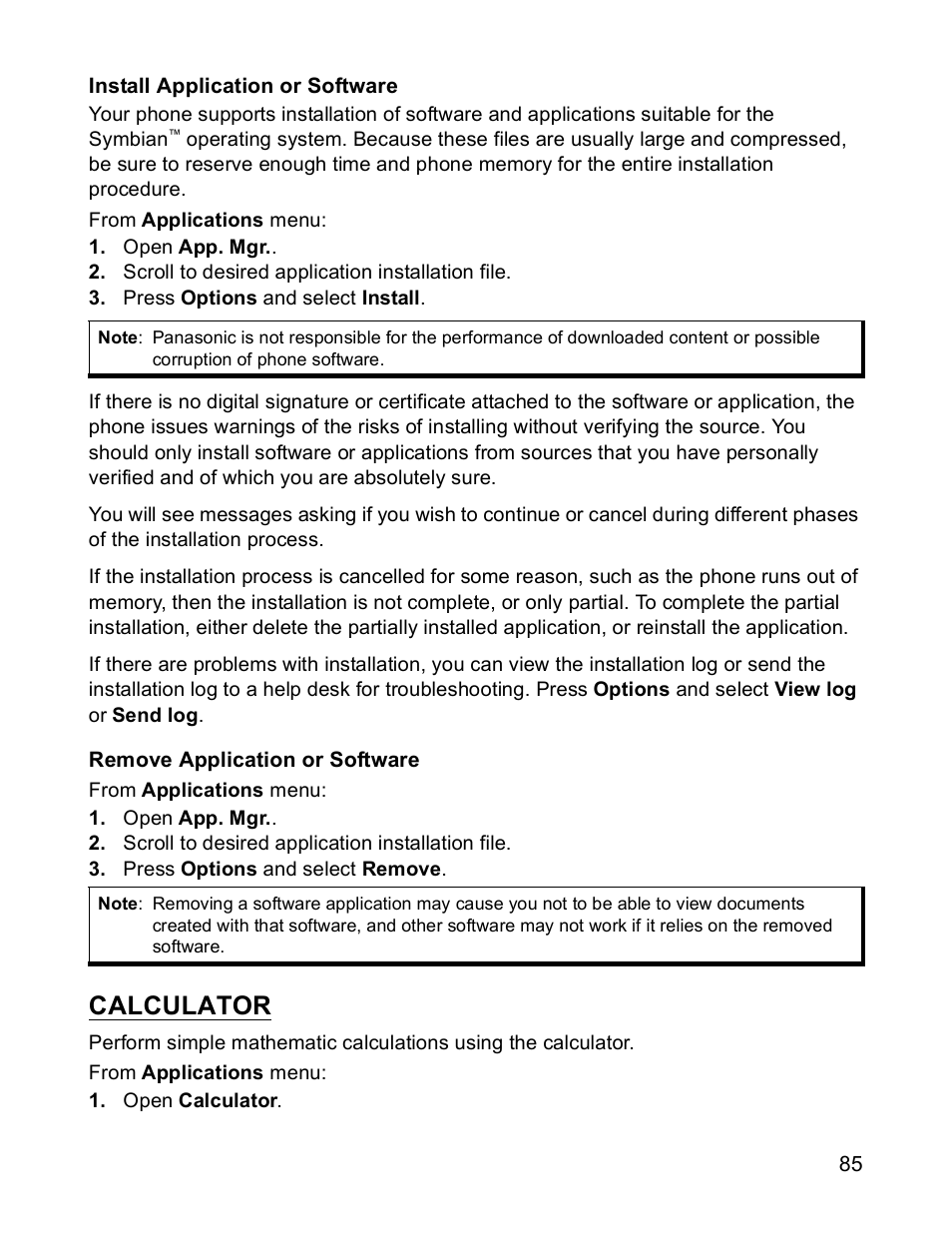 Calculator | Panasonic X701 User Manual | Page 87 / 154