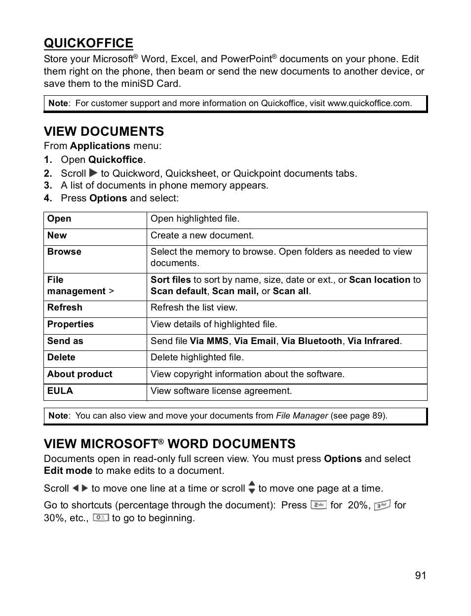 View documents, View microsoft® word documents, Quickoffice | View microsoft, Word documents | Panasonic X701 User Manual | Page 93 / 154