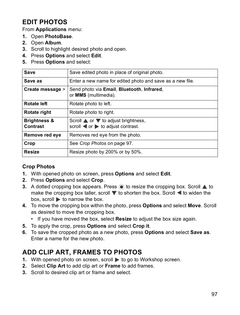 Edit photos, Add clip art, frames to photos | Panasonic X701 User Manual | Page 99 / 154