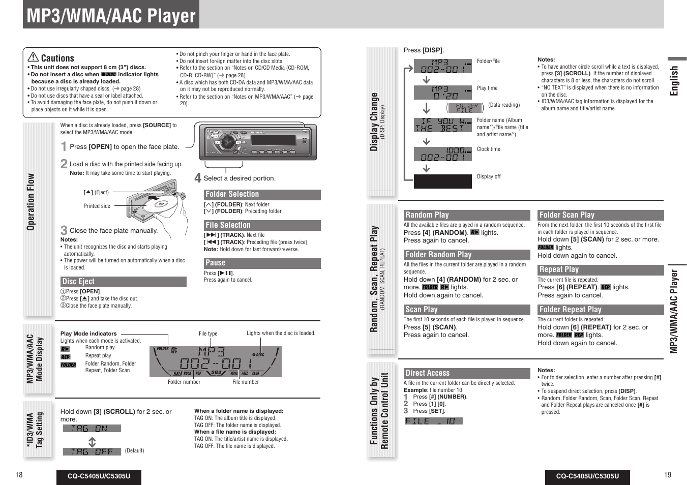 Mp3/wma/aac player, English | Panasonic CQ-C5305U User Manual | Page 10 / 45