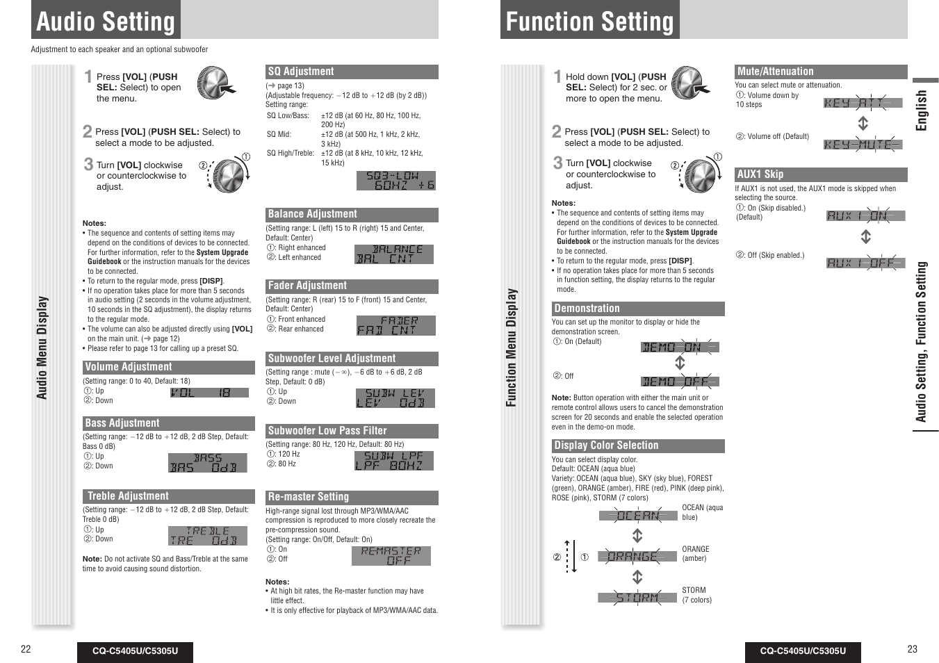 Function setting, Audio setting, English | Panasonic CQ-C5305U User Manual | Page 12 / 45