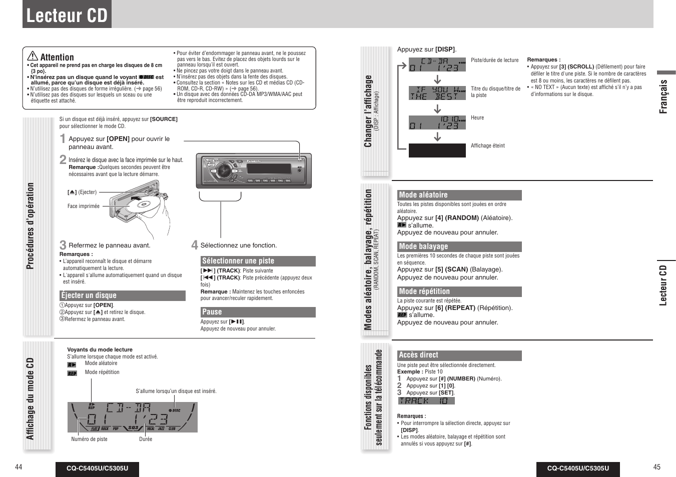 Lecteur cd, Français | Panasonic CQ-C5305U User Manual | Page 23 / 45