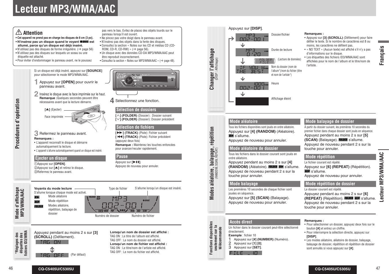 Lecteur mp3/wma/aac, Français | Panasonic CQ-C5305U User Manual | Page 24 / 45