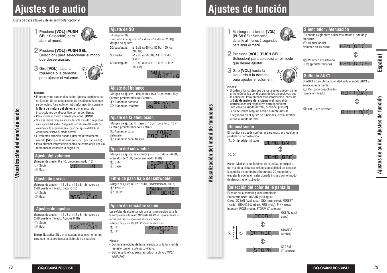Ajustes de función, Ajustes de audio, Español | Panasonic CQ-C5305U User Manual | Page 40 / 45