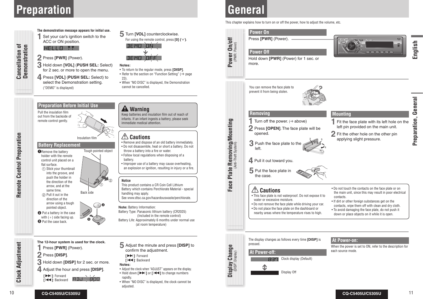 Preparation, General | Panasonic CQ-C5305U User Manual | Page 6 / 45