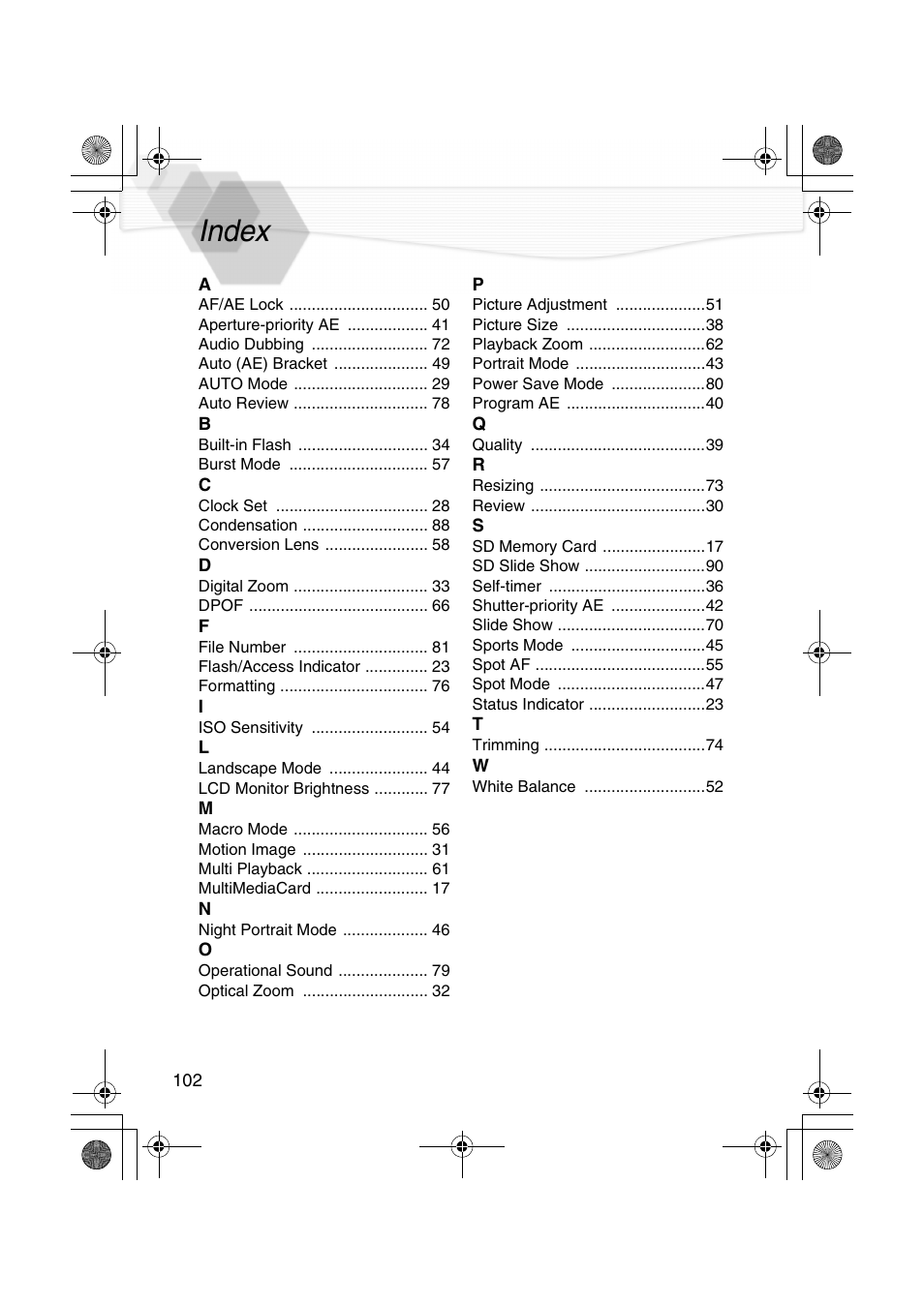 Index | Panasonic DMC-LC40PP User Manual | Page 104 / 106