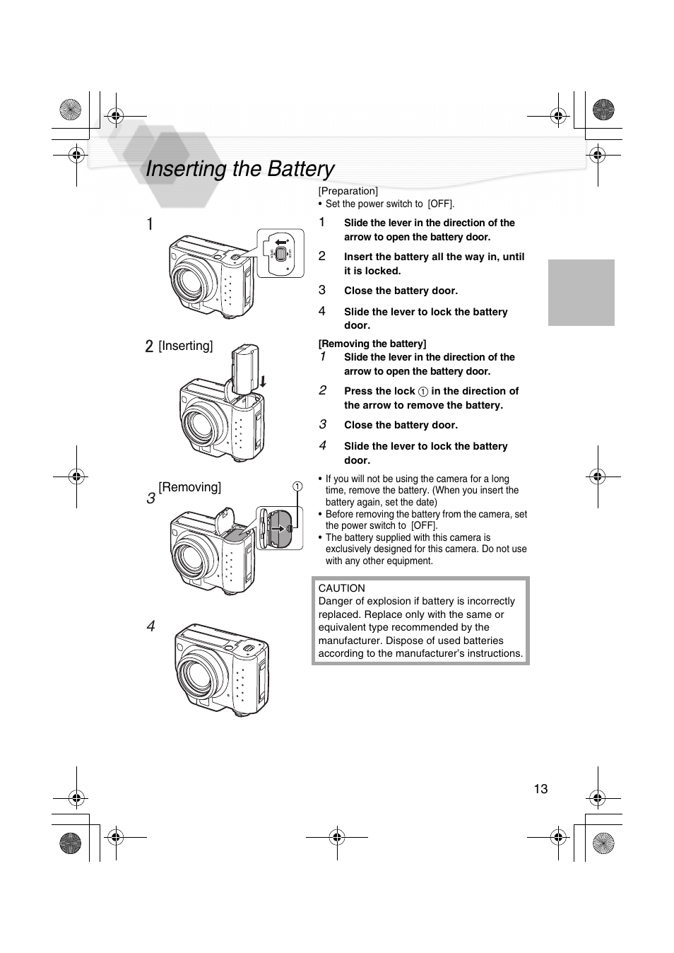 Inserting the battery, P13) | Panasonic DMC-LC40PP User Manual | Page 15 / 106