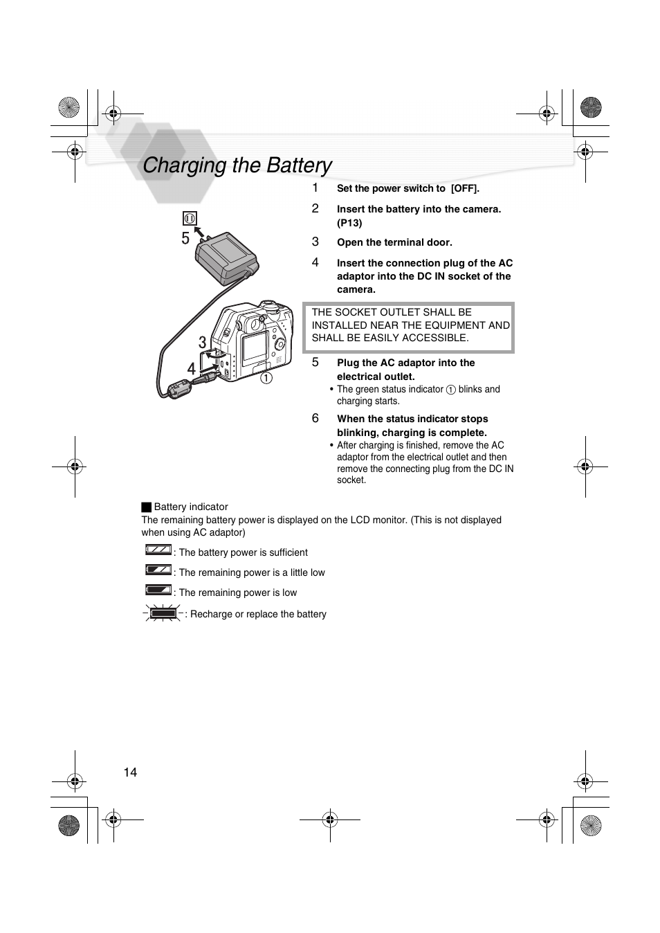 Charging the battery, P14) | Panasonic DMC-LC40PP User Manual | Page 16 / 106