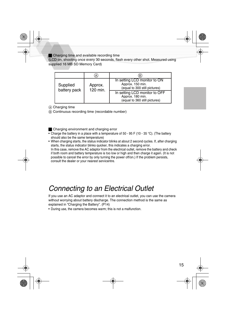 Connecting to an electrical outlet | Panasonic DMC-LC40PP User Manual | Page 17 / 106
