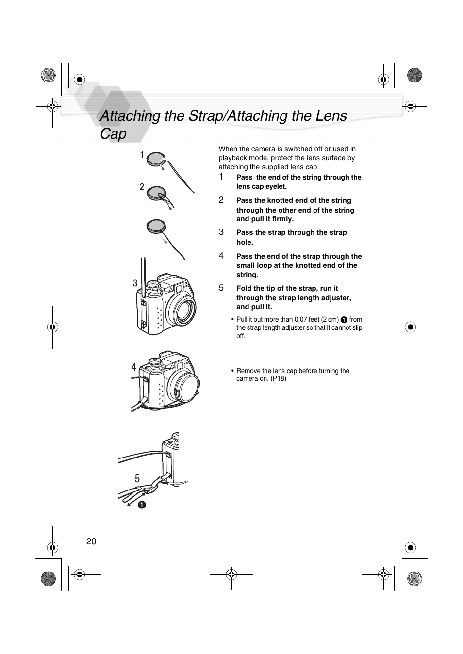Attaching the strap/attaching the lens cap, Attaching the strap/at, P20) | Panasonic DMC-LC40PP User Manual | Page 22 / 106
