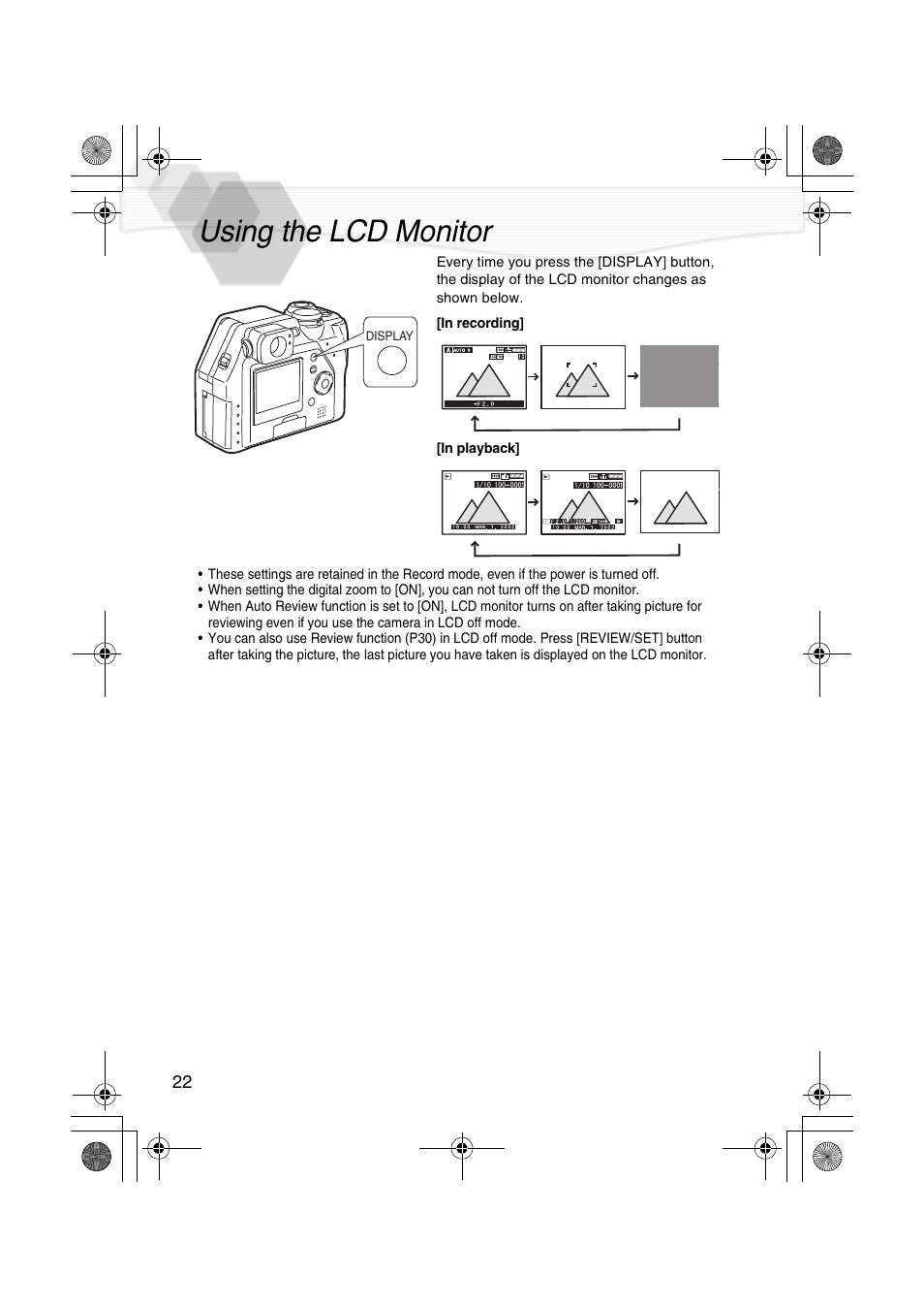 Using the lcd monitor, P22) | Panasonic DMC-LC40PP User Manual | Page 24 / 106