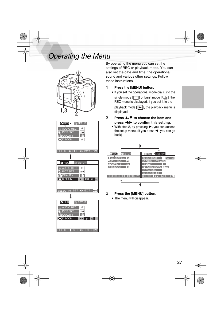 Operating the menu | Panasonic DMC-LC40PP User Manual | Page 29 / 106