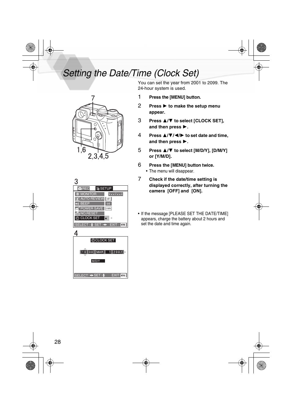 Setting the date/time (clock set), P28) | Panasonic DMC-LC40PP User Manual | Page 30 / 106