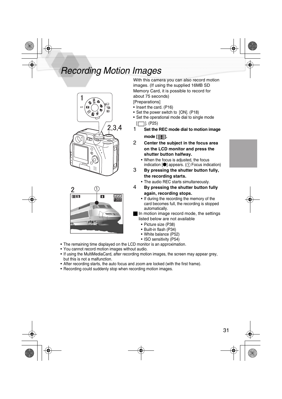 Recording motion images, Ode (p31), P31) | Panasonic DMC-LC40PP User Manual | Page 33 / 106