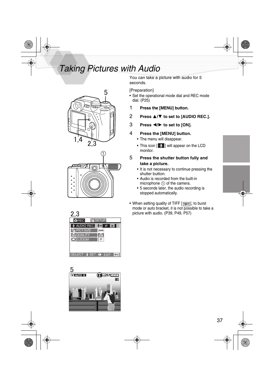 Recording images (advanced), Taking pictures with audio, Ophone (p37 | P37) | Panasonic DMC-LC40PP User Manual | Page 39 / 106