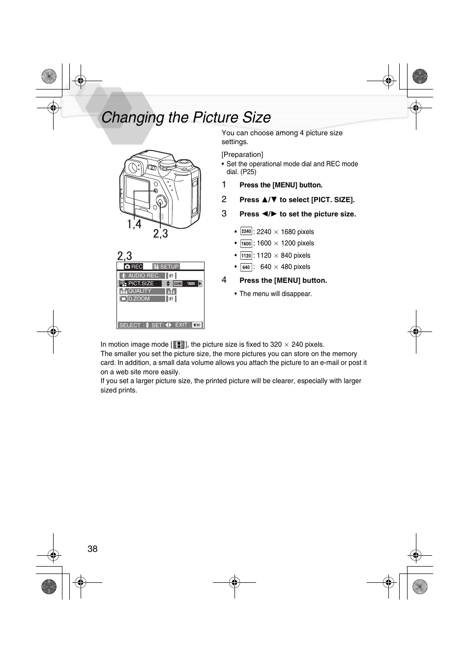 Changing the picture size, P38) | Panasonic DMC-LC40PP User Manual | Page 40 / 106