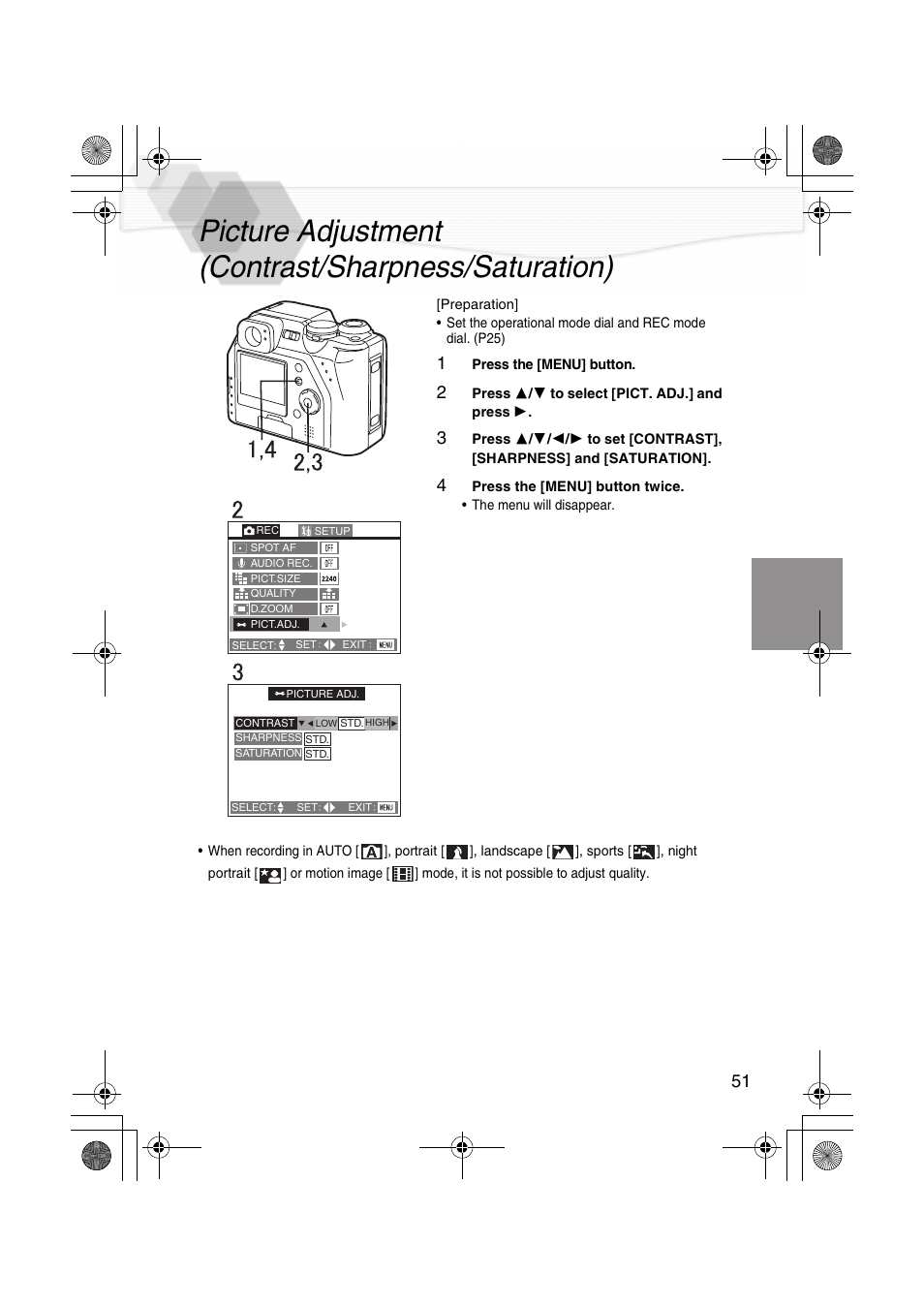 Picture adjustment (contrast/sharpness/saturation) | Panasonic DMC-LC40PP User Manual | Page 53 / 106