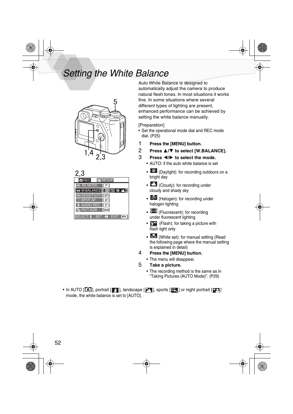 Setting the white balance, P52) | Panasonic DMC-LC40PP User Manual | Page 54 / 106