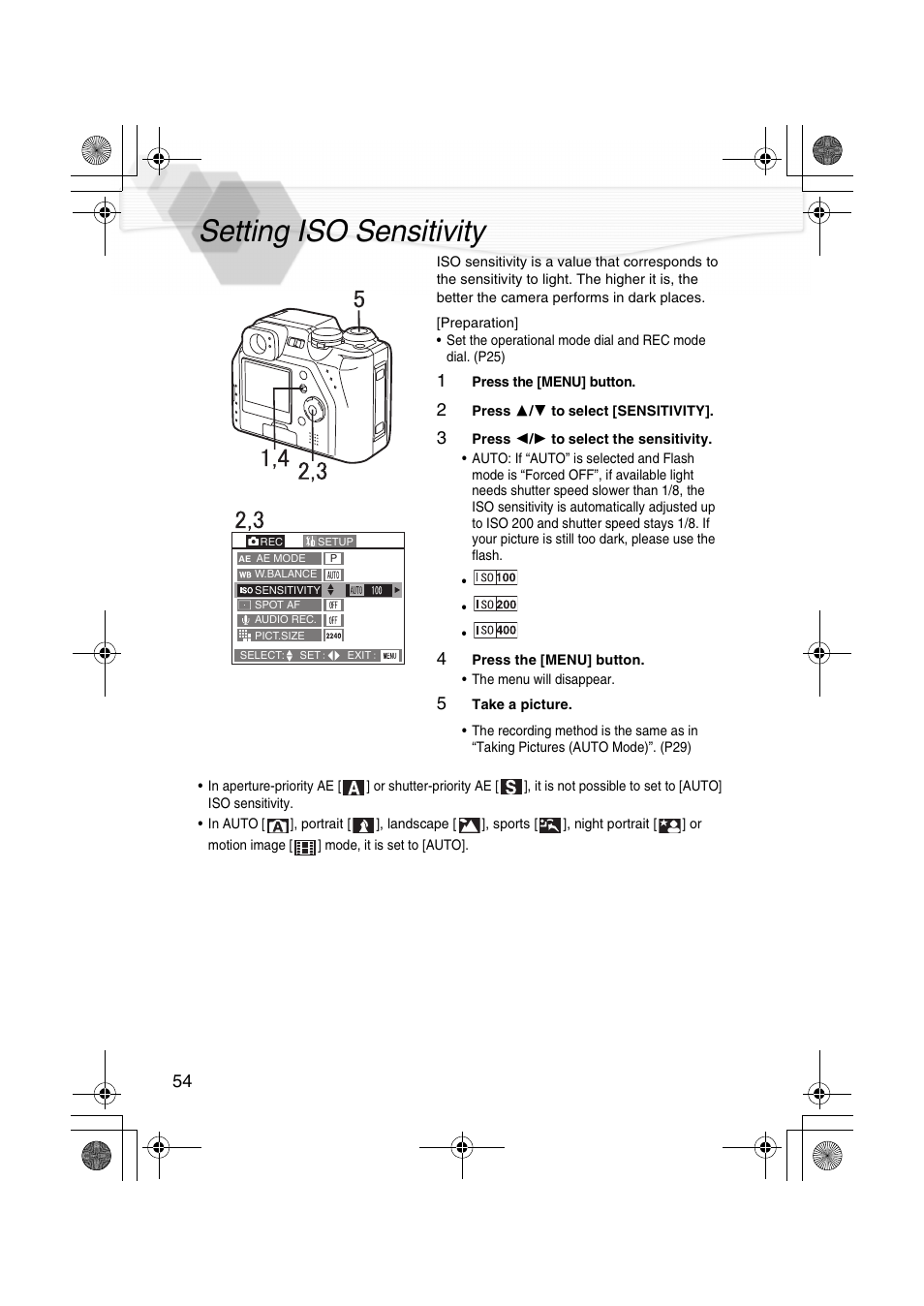 Setting iso sensitivity, P54) | Panasonic DMC-LC40PP User Manual | Page 56 / 106