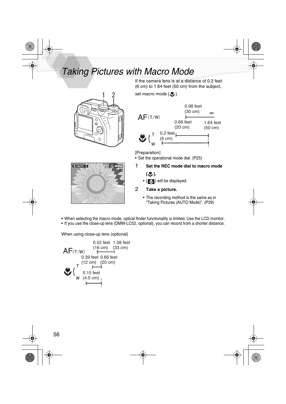 Taking pictures with macro mode, P56) | Panasonic DMC-LC40PP User Manual | Page 58 / 106