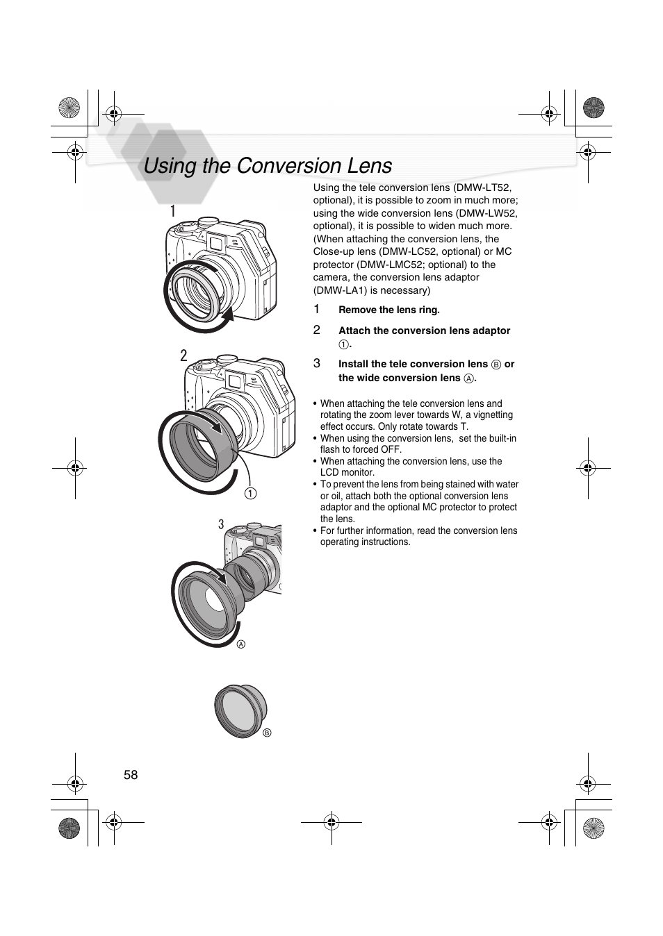 Using the conversion lens, P58) | Panasonic DMC-LC40PP User Manual | Page 60 / 106