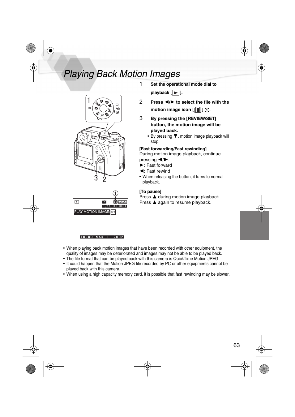 Playing back motion images | Panasonic DMC-LC40PP User Manual | Page 65 / 106
