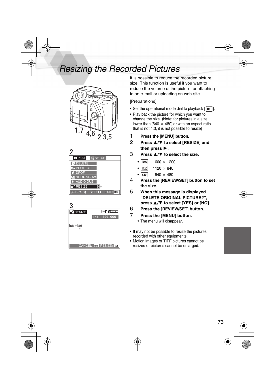 Resizing the recorded pictures | Panasonic DMC-LC40PP User Manual | Page 75 / 106