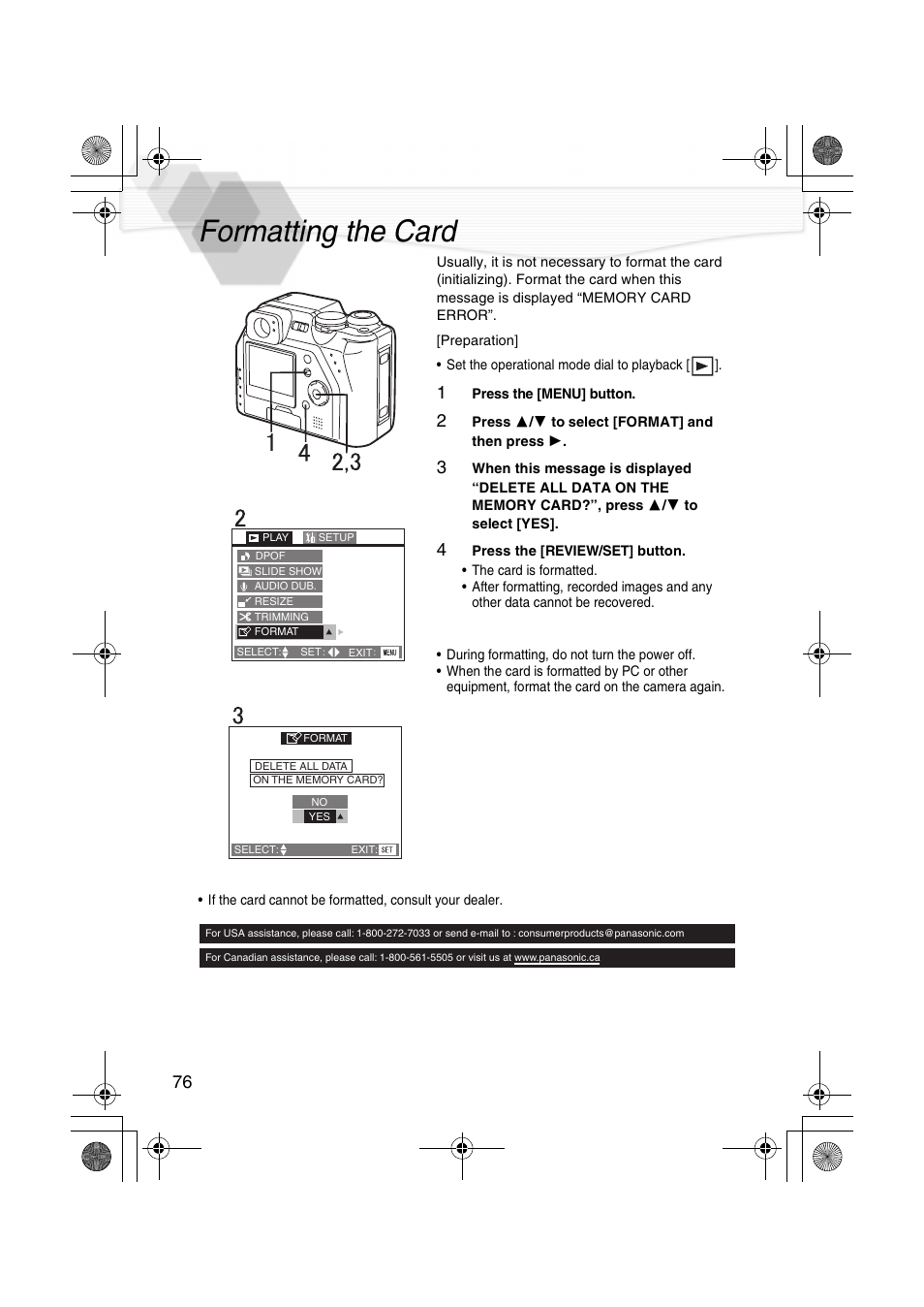 Formatting the card | Panasonic DMC-LC40PP User Manual | Page 78 / 106