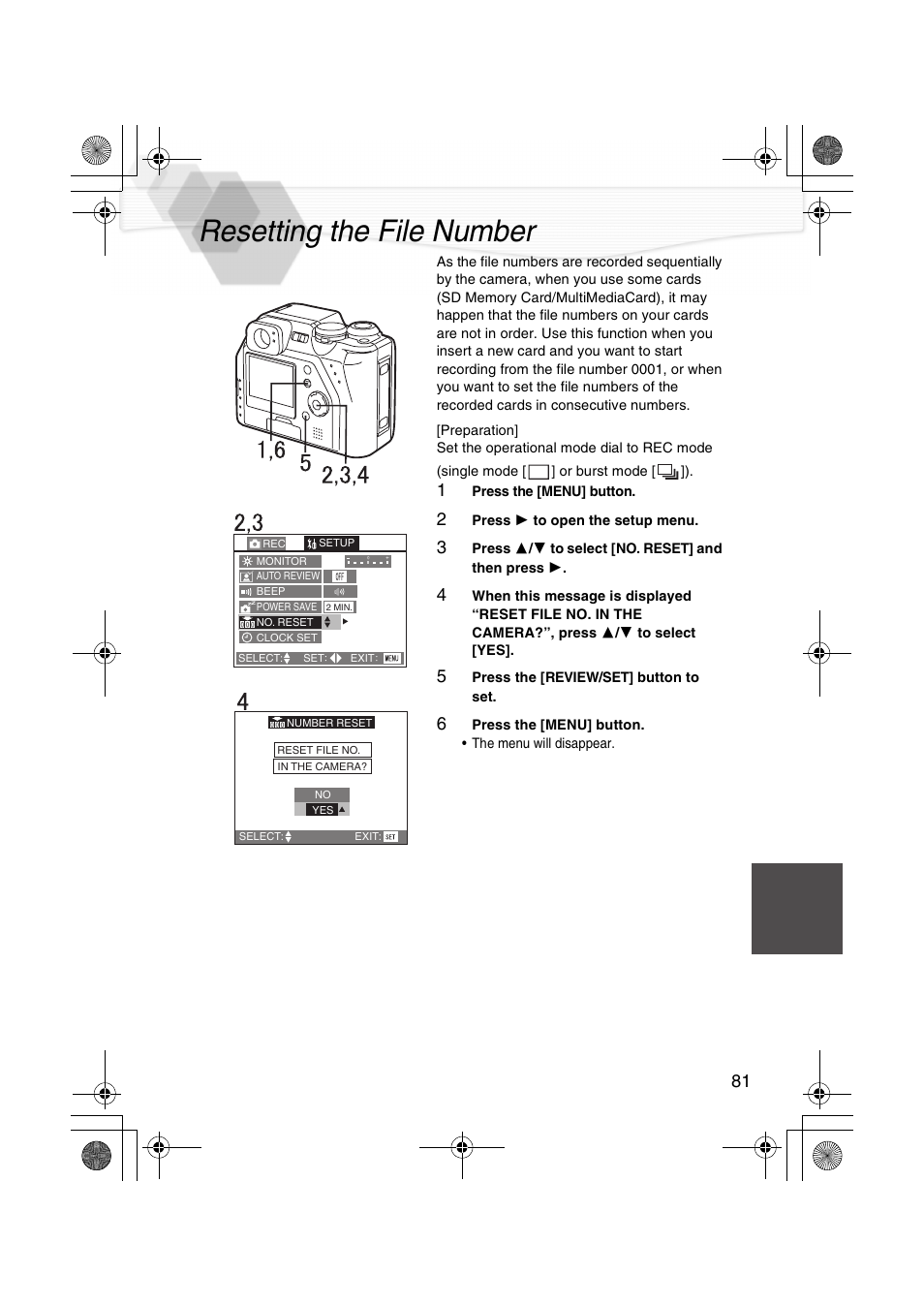 Resetting the file number | Panasonic DMC-LC40PP User Manual | Page 83 / 106