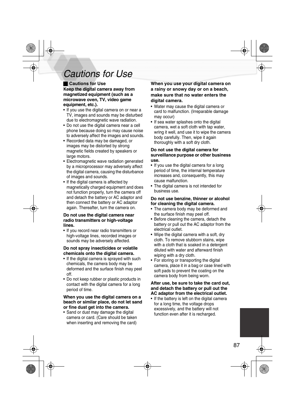 Cautions for use | Panasonic DMC-LC40PP User Manual | Page 89 / 106
