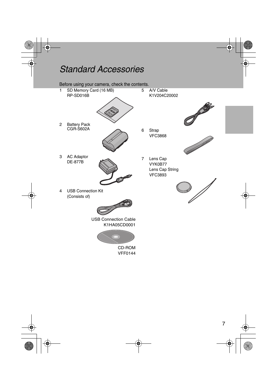 Preparation, Standard accessories | Panasonic DMC-LC40PP User Manual | Page 9 / 106