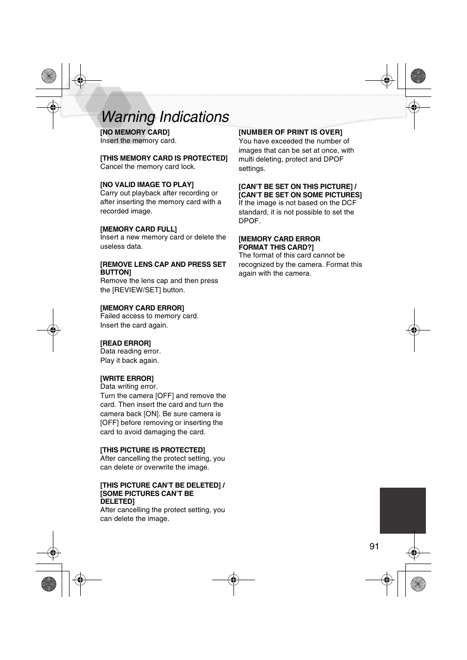Warning indications | Panasonic DMC-LC40PP User Manual | Page 93 / 106