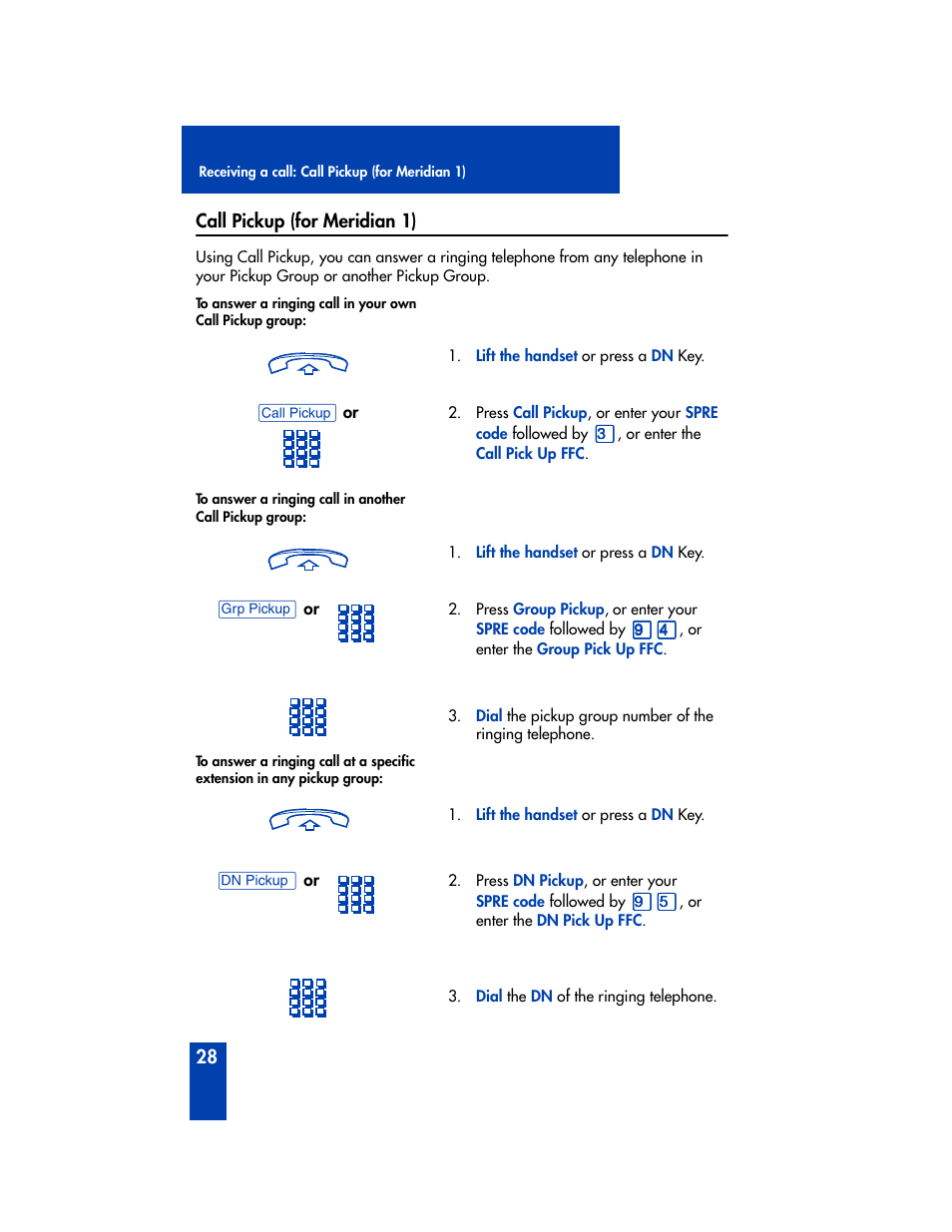 Call pickup (for meridian 1) | Panasonic M2616 User Manual | Page 34 / 74