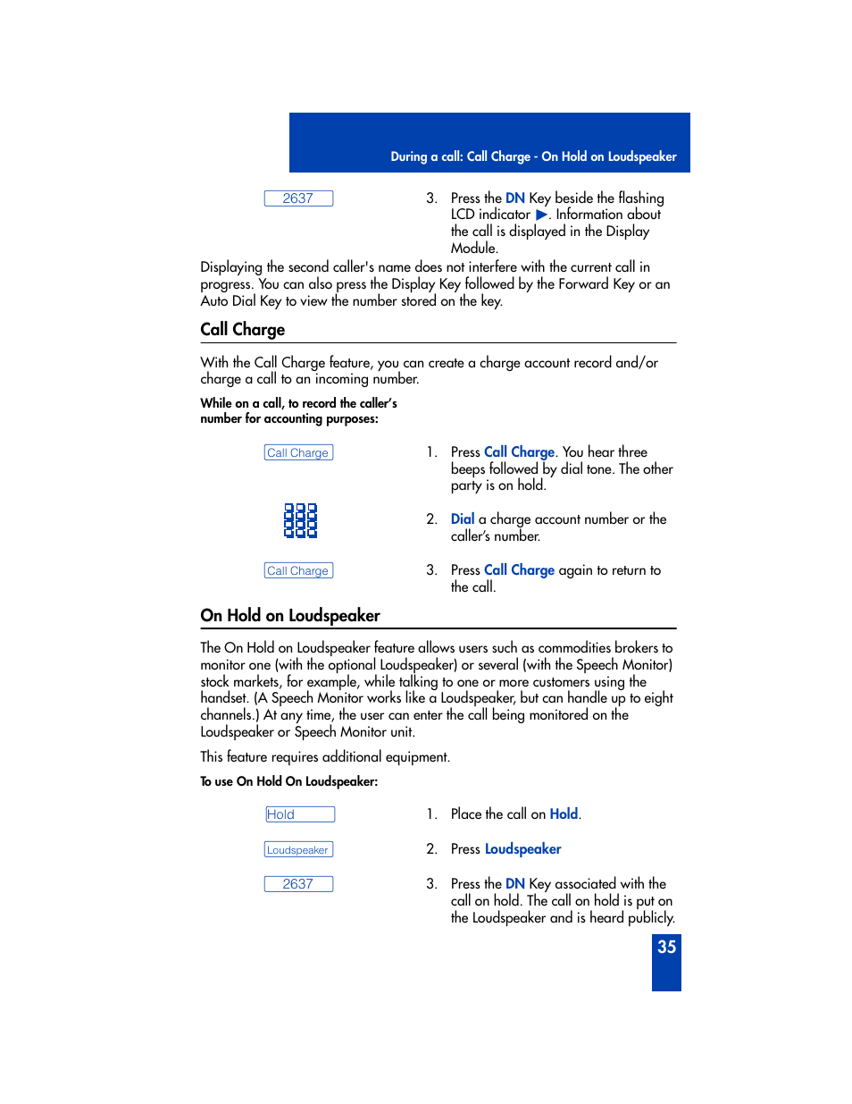 Call charge, On hold on loudspeaker | Panasonic M2616 User Manual | Page 41 / 74