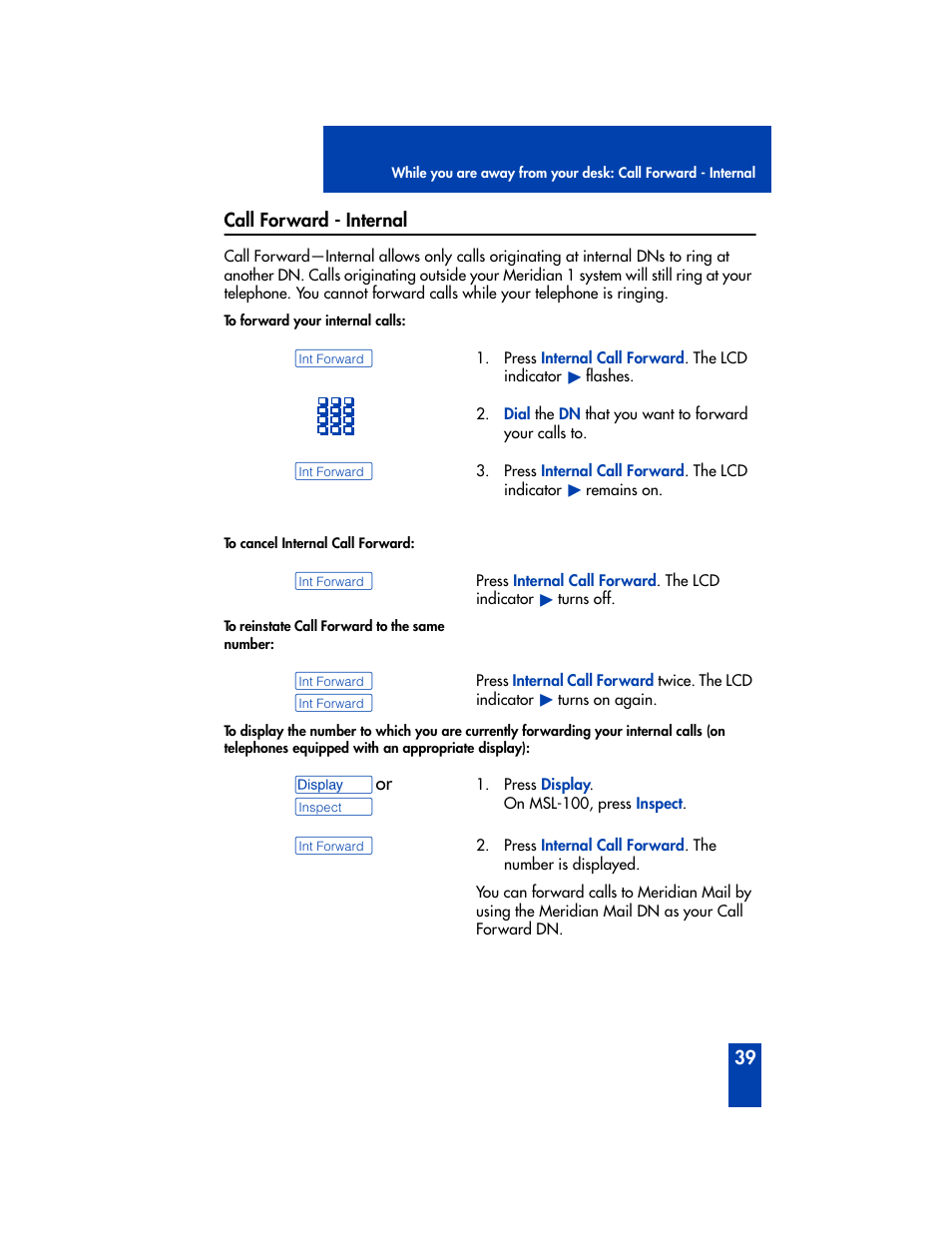 Call forward - internal | Panasonic M2616 User Manual | Page 45 / 74