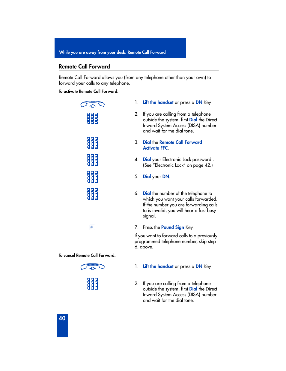 Remote call forward | Panasonic M2616 User Manual | Page 46 / 74