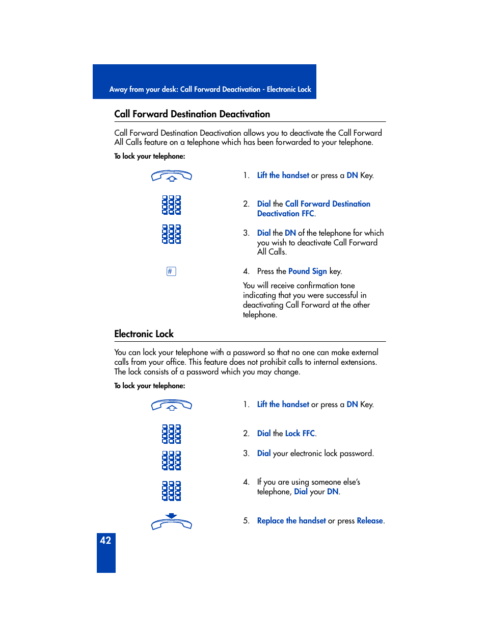 Call forward destination deactivation, Electronic lock | Panasonic M2616 User Manual | Page 48 / 74