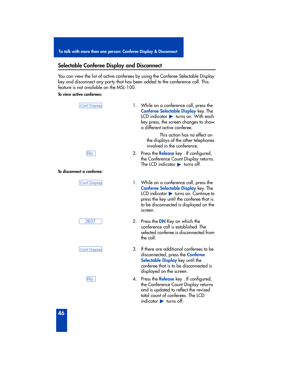 Selectable conferee display and disconnect | Panasonic M2616 User Manual | Page 52 / 74